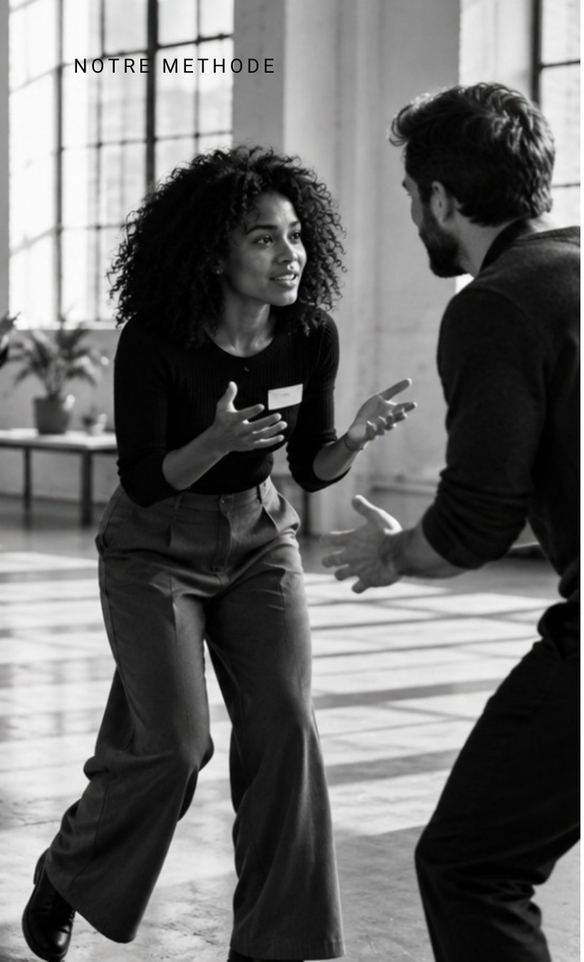 Deux participants échangent pendant une formation I AM A WIP